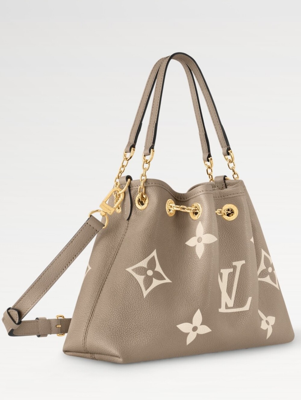 Taupe Monogram Bucket Shoulder Bag with Gold-Tone Hardware. BUNDLE style